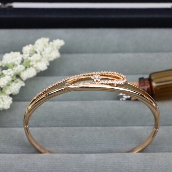 Rose Gold Bangle with Oval Loop and Center Flower Stone Accent, XPBL0546 - Picture 12 of 12